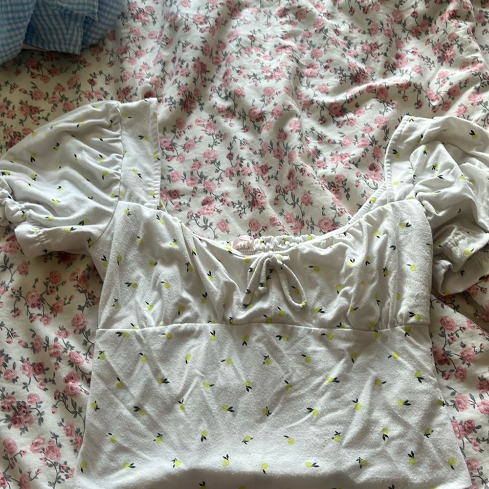 Lottie Moss Pear Fruit Print Milkmaid Crop Top